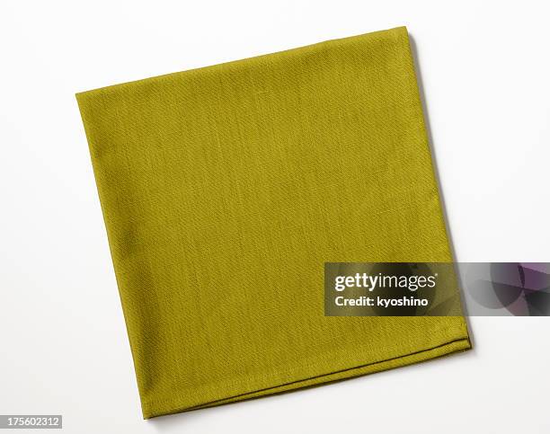 isolated shot of folded green napkin on white background - handkerchief 個照片及圖片檔