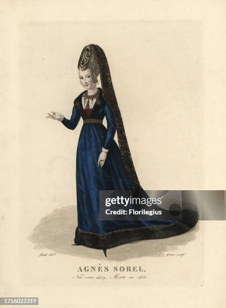 Agnes Sorel, mistress of King Charles VII of France, c.1409-1450. Handcoloured copperplate engraving by Gatine after an illustration by Louis Marie...