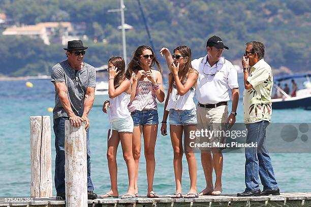 Sylvester Stallone is seen arriving at the 'Club 55' beach on August 4, 2013 in Saint-Tropez, France.