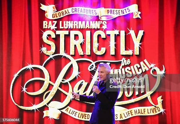 Baz Luhrmann addresses the media during the photo call for 'Strictly Ballroom The Musical' at Town Hall on August 5, 2013 in Sydney, Australia.
