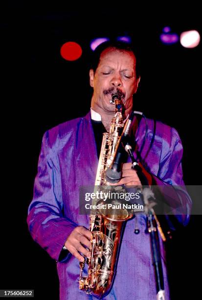 Jazz saxophonist Ornette Coleman performs, Chicago, Illinois, September 29, 1984.