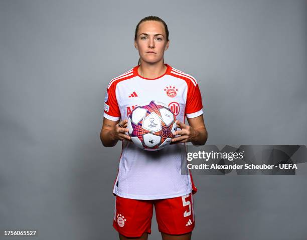 Magdalena Eriksson of FC Bayern Muenchen poses for a photo during the UEFA Women's Champions League official portrait shoot at FCB Campus on October...