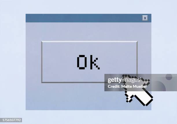 computer cursor hovering over ok button - agreement stock illustrations