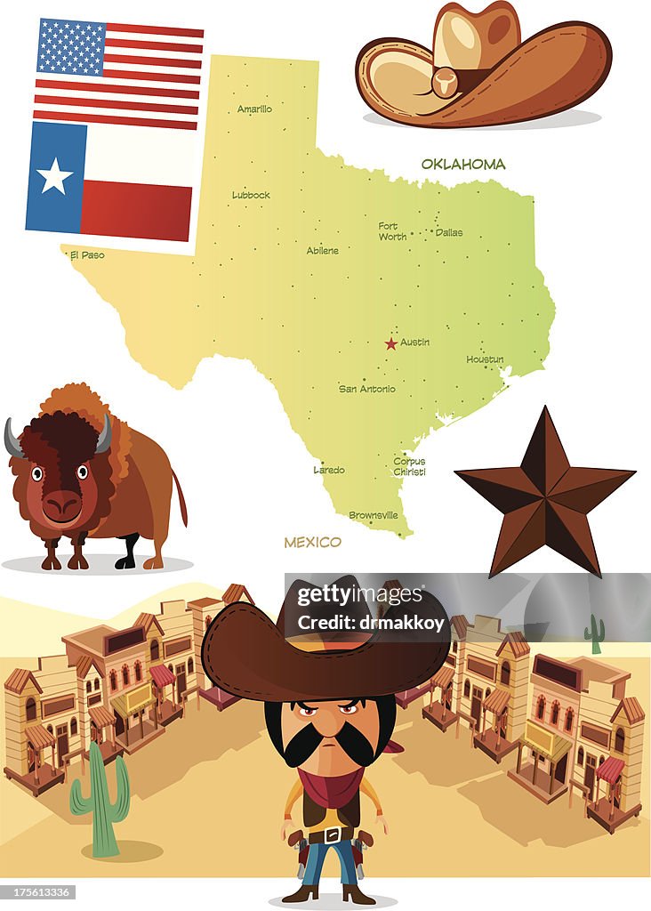 Cartoon Karte von Texas