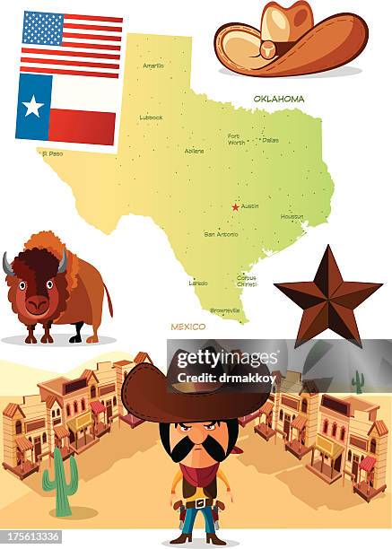 cartoon map of texas - texas state flag stock illustrations