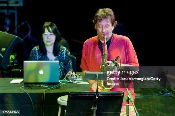 American Jazz musician and composer John Zorn plays alto saxophone as he performs music from his 'Book of Angels' with his Electric Masada band,...