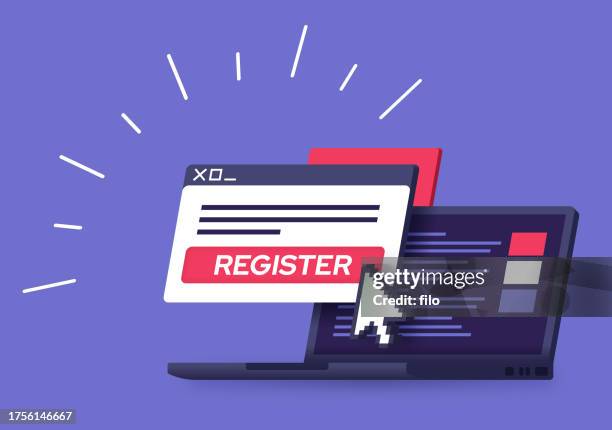register laptop event login digital data - voter registration stock illustrations