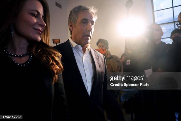 Former President Donald Trump's former lawyer Michael Cohen and his attorney Danya Perry arrive at Trump's civil fraud trial at New York State...