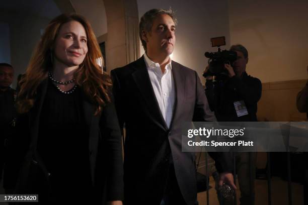 Former President Donald Trump's former lawyer Michael Cohen and his attorney Danya Perry arrive at Trump's civil fraud trial at New York State...