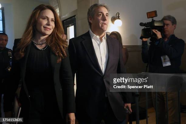Former President Donald Trump's former lawyer Michael Cohen and his attorney Danya Perry arrive at Trump's civil fraud trial at New York State...