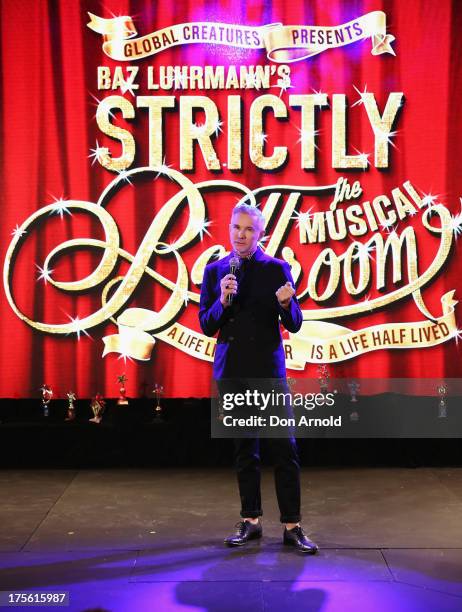 Baz Luhrmann addresses the media during the photo call for 'Strictly Ballroom The Musical' at Town Hall on August 5, 2013 in Sydney, Australia.