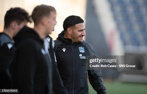 Sione Tuipulotu during a Glasgow Warriors training session at Scotstoun Stadium, on October 31 in Glasgow, Scotland.