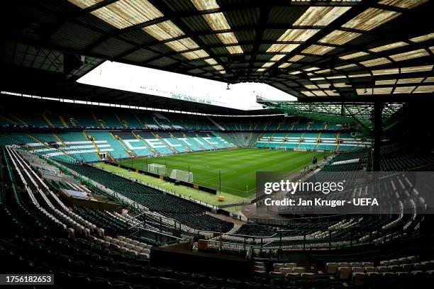 General view inside the stadium ahead of the UEFA Champions League match between Celtic FC and Atletico Madrid at Celtic Park Stadium on October 25,...