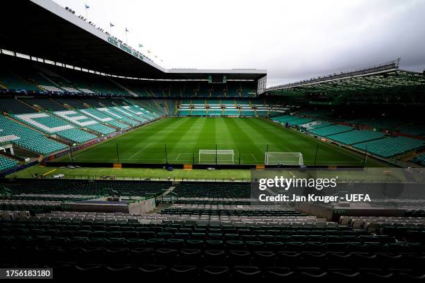 General view inside the stadium ahead of the UEFA Champions League match between Celtic FC and Atletico Madrid at Celtic Park Stadium on October 25,...