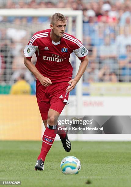 Lasse Sobiech of Hamburg during the DFB Cup between SV Schott Jena and Hamburger SV at Ernst-Abbe-Sportfeld on August 04, 2013 in Jena,Germany.