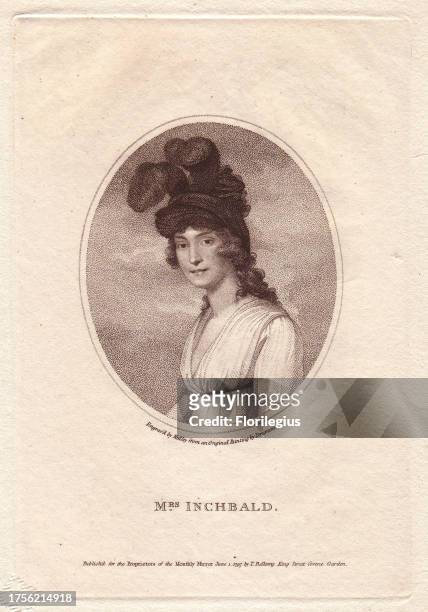 Mrs. Elizabeth Inchbald , English novelist, dramatist and actress, author of the play "Lovers' Vows." She wears a classical style dress and a dark...