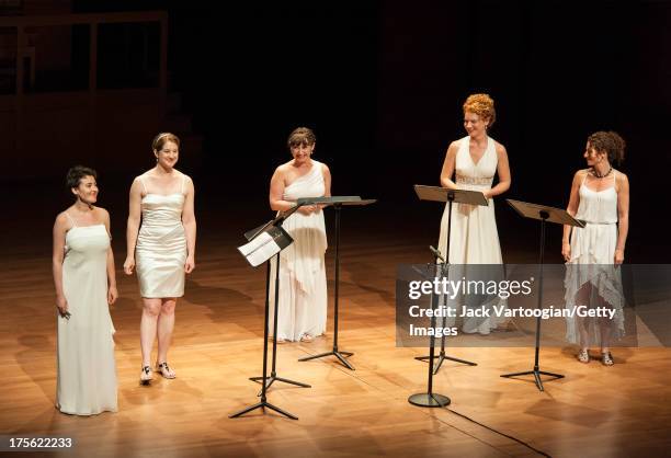 From left, singers soprano Jane Sheldon, soprano Lisa Bielawa, soprano Mellissa Hughes, mezzo-soprano Abigail Fischer, and contralto Kristen Sollek...