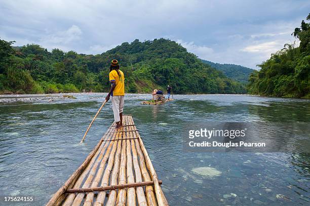 bamboo rafting on the rio grande, jamaica - port antonio jamaica stock pictures, royalty-free photos & images