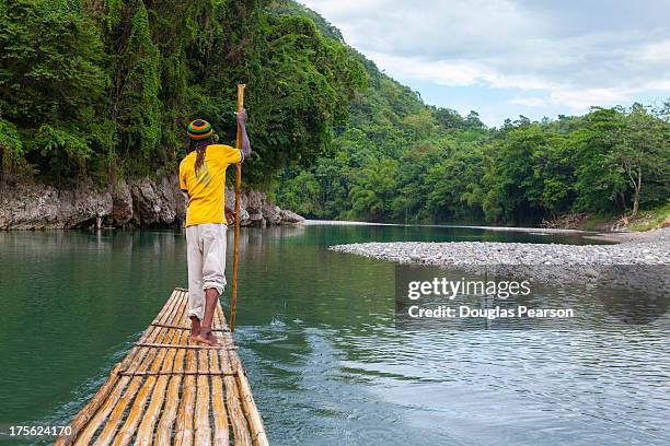 bamboo rafting on the rio grande, jamaica - jamaika stock-fotos und bilder