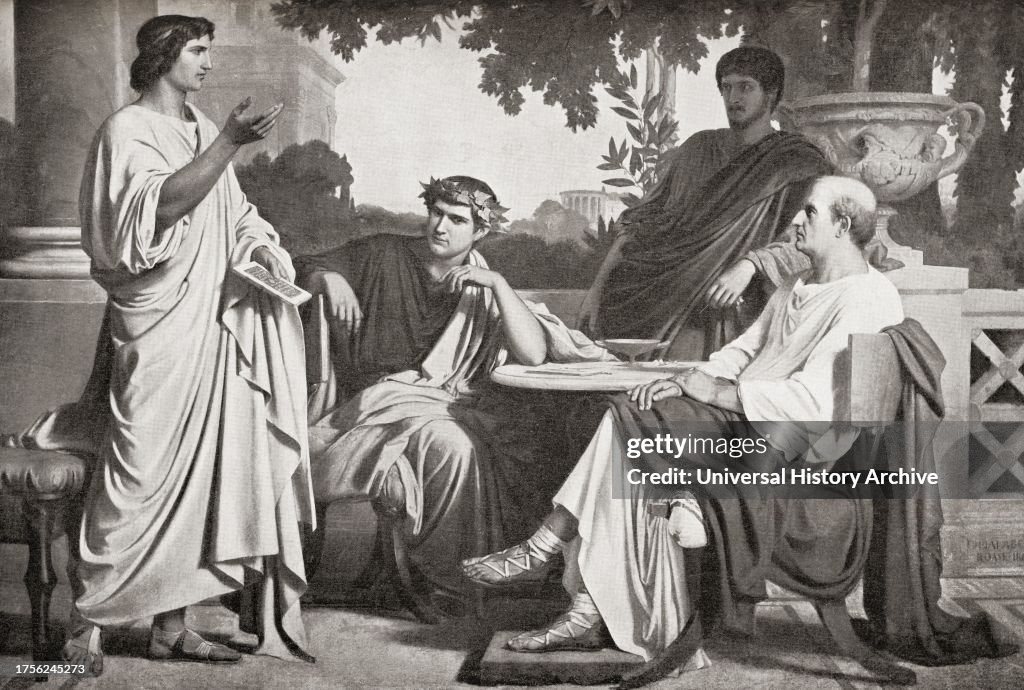 Left to right, Virgil, Horace and Varius at the House of Maecenas