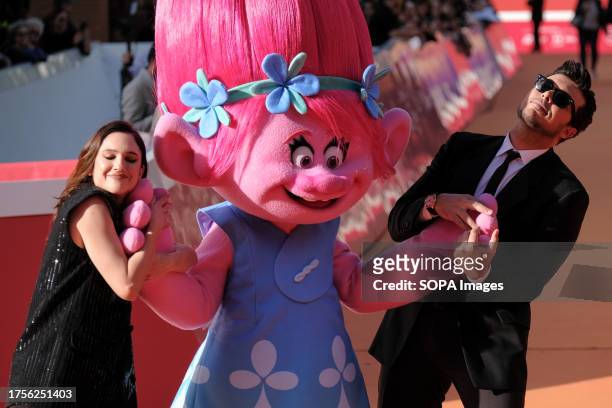 Lodovica Comello and Antonio Stash Fiordispino with Princess Poppy attend the red carpet for "Trolls 3" during the 18th Rome Film Festival at...