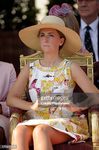 Princess Claire of Belgium watches the Military Parade on July 21, 2013 in Brussels, Belgium.