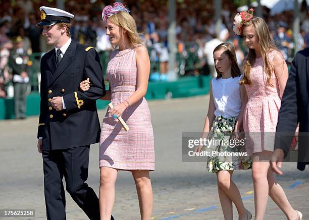 Prince Amedeo of Belgium and Princess Maria Laura of Belgium attend the Civil and Military Parade during the Abdication Of King Albert II Of Belgium,...