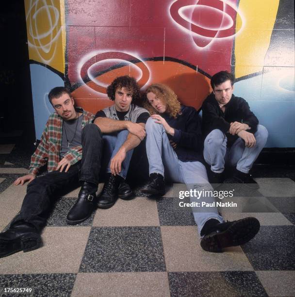 Group portrait of music band Catherine Wheel, at Metro, Chicago, Illinois, October 23, 1992.