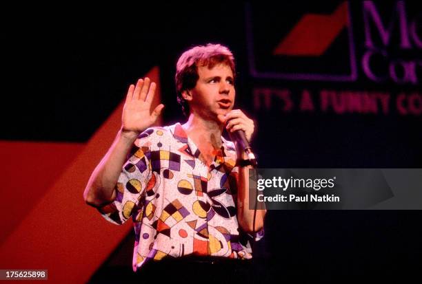 View of comedian Dana Carvey performing onstage, Chicago, Illinois, November 4, 1990.