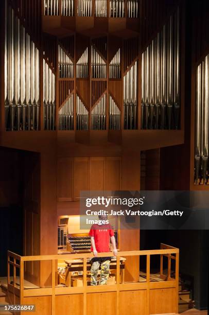 American composer and musician John Zorn takes a bow after performing his 'The Hermetic Organ, Office No. 8' in 'The Holy Visions' concert, the first...