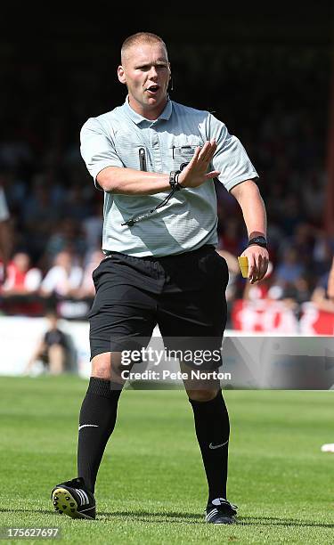 Referee Charles Breakspear in action during the Sky Bet League Two match between York City and Northampton Town at Bootham Crescent on August 3, 2013...