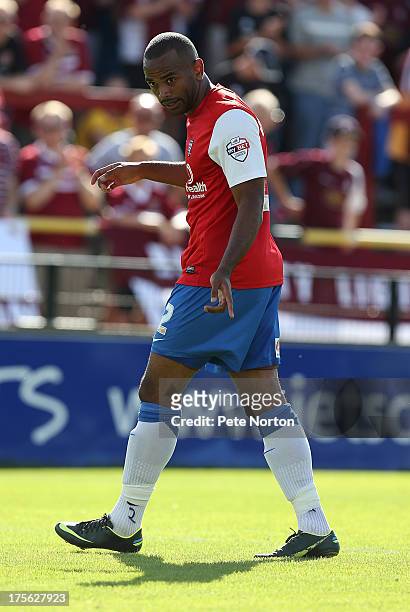 Lanre Oyebanjo of York City in action during the Sky Bet League Two match between York City and Northampton Town at Bootham Crescent on August 3,...