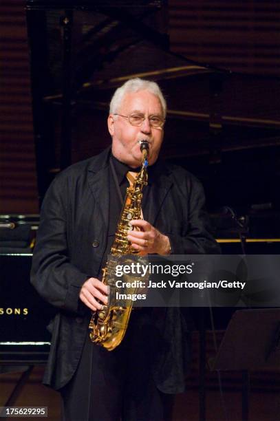 American Jazz musician Lee Konitz performs on alto saxophone at the JVC Jazz Festival 'New York' concert 'Lee Konitz's Beautiful 80th Birthday Party'...