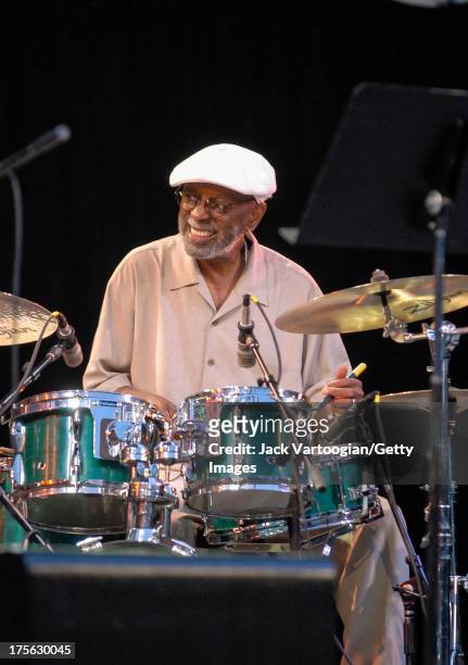 Drummer Albert 'Tootie' Heath performs with the Jimmy Heath Quartet at Lincoln Center Out of Doors at Damrosch Park Bandshell, Lincoln Center, New...