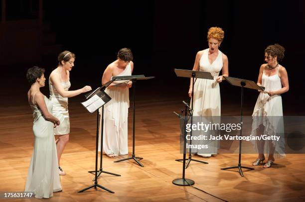 From left, singers soprano Jane Sheldon, soprano Lisa Bielawa, soprano Mellissa Hughes, mezzo-soprano Abigail Fischer, and contralto Kristen Sollek...