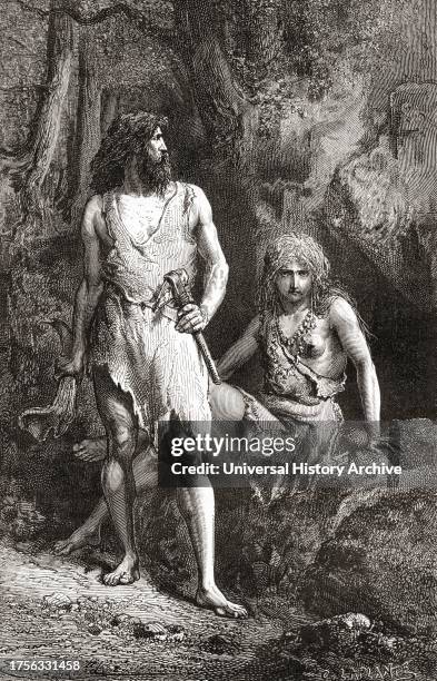 Hunters during The Upper Paleolithic, Late Stone Age or Age of the Reindeer. From L'Homme Primitif, published 1870.