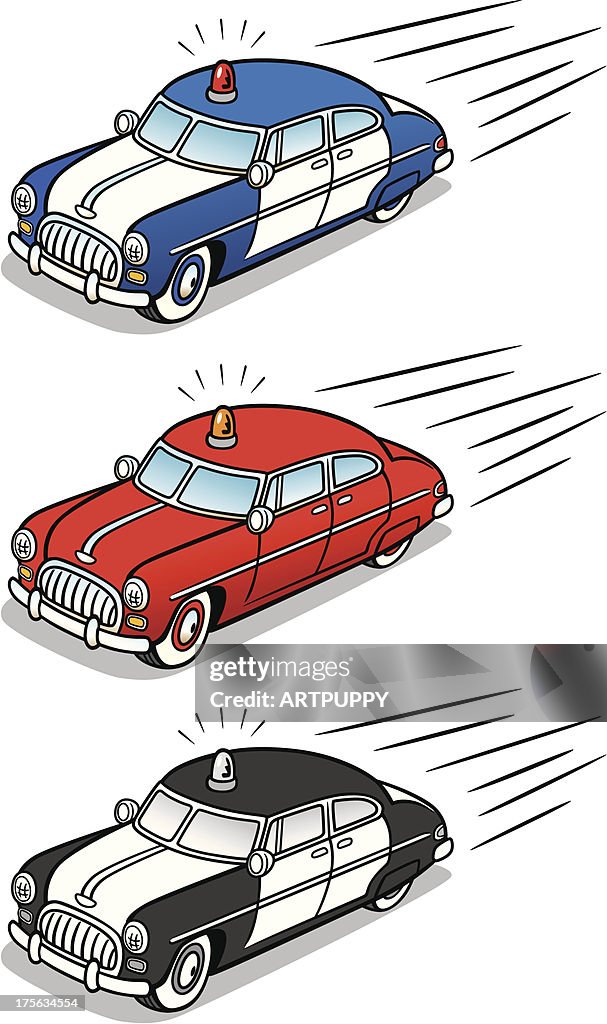 Retro Vintage Police And Fire Cars