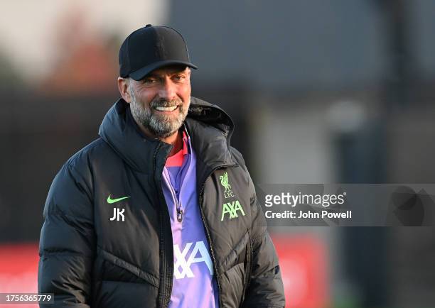 Jurgen Klopp manager of Liverpool at AXA Training Centre on October 25, 2023 in Kirkby, England.