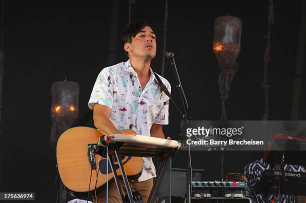 Ed Droste of Grizzly Bear performs during Lollapalooza 2013 at Grant Park on August 4, 2013 in Chicago, Illinois.