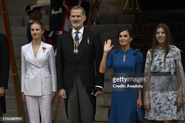 Princess Leonor , King Felipe VI of Spain, his wife Queen Letizia Ortiz , and Princess Sofia attend the Princess Leonor's swear allegiance to...