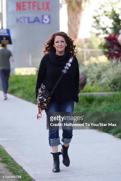 Joely Fisher walks the picket line at the SAG-AFTRA strike on October 30, 2023 at Netflix Studios in Los Angeles, California.