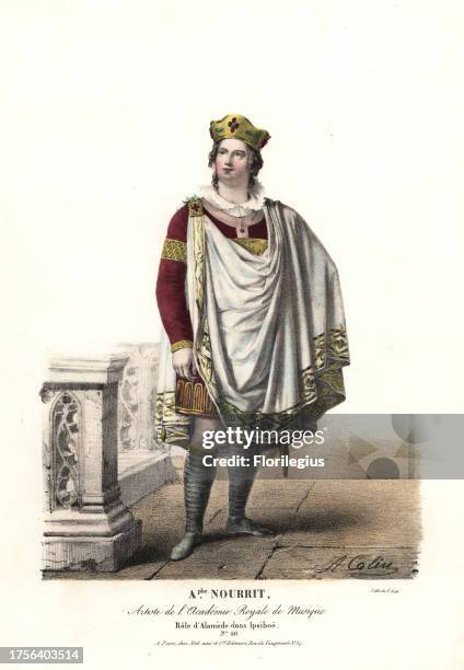 French tenor singer Adolphe Nourrit as Alamede in Ipsiboe by Rodolphe Kreutzer, Academie Royale de Musique, 1824. Handcoloured lithograph by F. Noel...