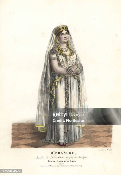 French soprano opera singer Caroline Branchu as Dido, Queen of Carthage, in Didon by Nicolo Piccinni, Academie Royale de Musique, 1824. Handcoloured...