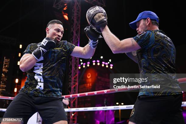 Joseph Parker trains during a public workout ahead of the Tyson Fury v Francis Ngannou boxing match at Boulevard Hall on October 25, 2023 in Riyadh,...