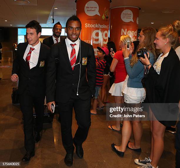 Angelo Henriquez, Bebe and Anderson of Manchester United arrive in Stockholm ahead of their pre-season friendly match against AIK Fotbol on August 5,...