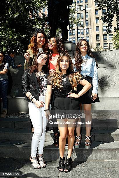 Dinah Jane Hansen, Normani Hamilton, Camila Cabello, Lauren Jauregui and Ally Brooke Hernandez of Fifth Harmony visit Madison Square Park on August...