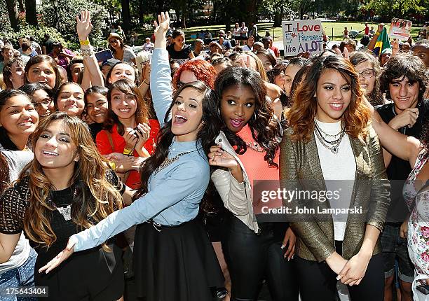 Ally Brooke Hernandez, Camila Cabello, Normani Hamilton and Dinah Jane Hansen of Fifth Harmony Visit Madison Square Park on August 5, 2013 in New...