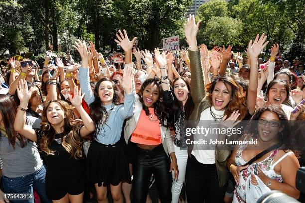 Ally Brooke Hernandez, Camila Cabello, Normani Hamilton , Lauren Jaurequi and Dinah Jane Hansen of Fifth Harmony Visit Madison Square Park on August...