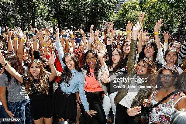 Ally Brooke Hernandez, Camila Cabello, Normani Hamilton , Lauren Jaurequi and Dinah Jane Hansen of Fifth Harmony Visit Madison Square Park on August...