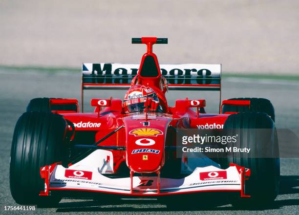 Michael Schumacher of Germany and the Ferrari team in action during pre-season testing at the Circuit Ricardo Tormo on February 1st, 2003 in...